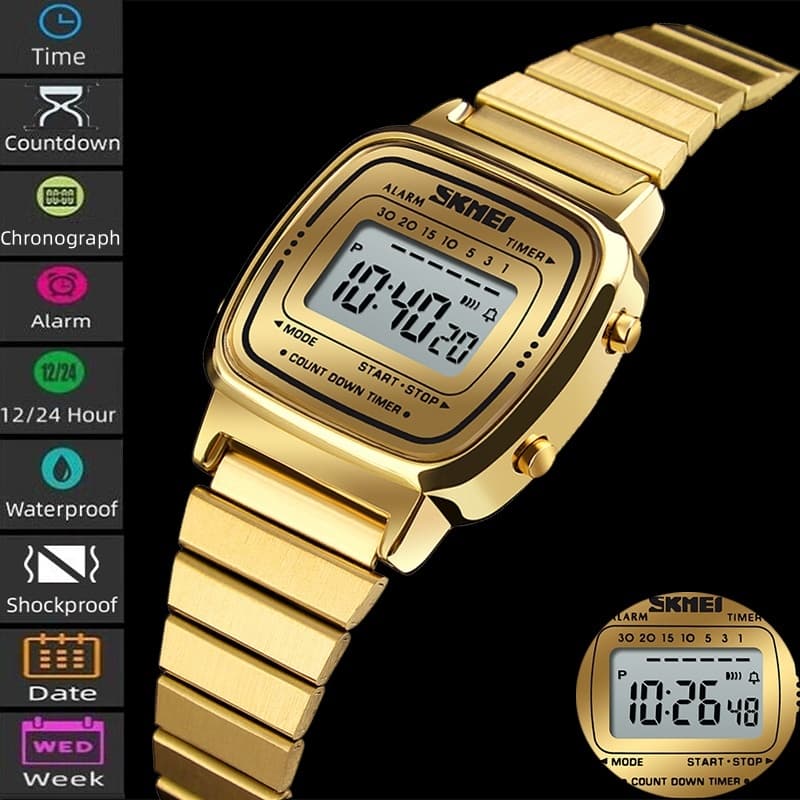 Skmei Relógio Digital Esportivo Feminino Led Casual À Prova D 'Água Com Cronógrafo / Alarme