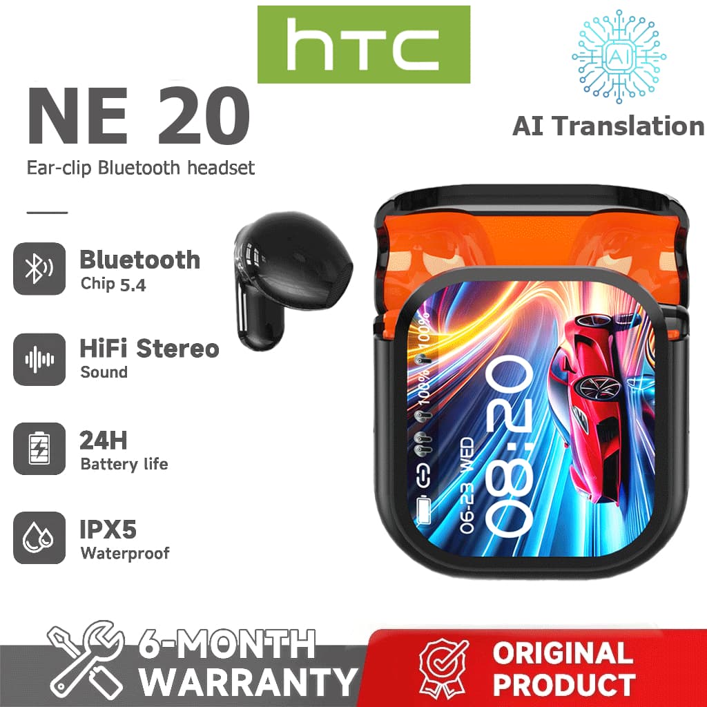 um ano HTC NE20 AI Tradução Tradução em tempo Real TWS Fone de ouvido Bluetooth Bluetooth 5.4 HiFi Qualidade
