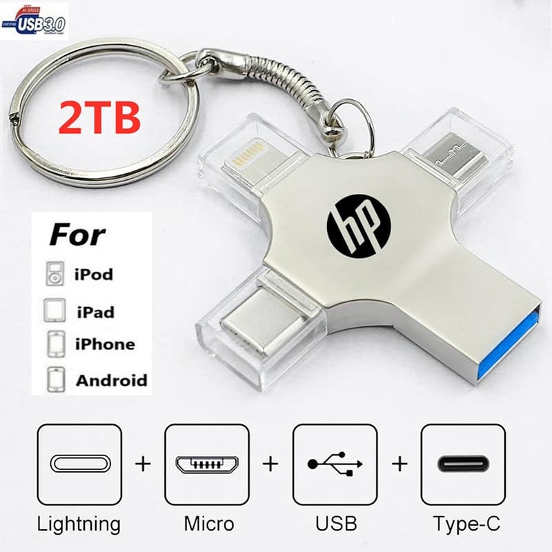 2TB Pen drive 4 Em 1 USB 3.0 Memory Stick OTG Pendrive Velocidade Rápida Tipo C Para i/O/S/Tablet/Android/Smartphone/PC