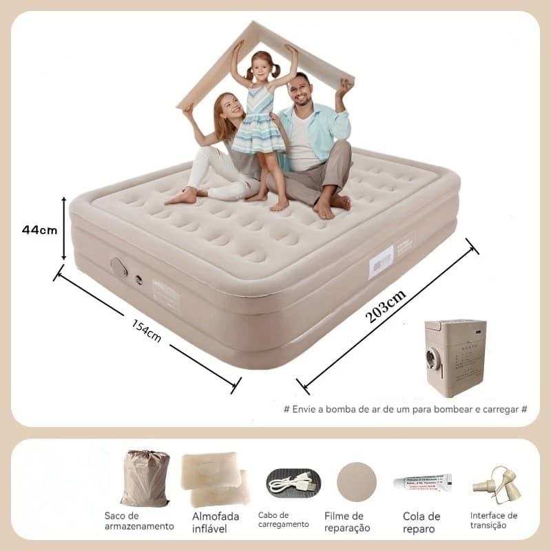 Colchão Inflável Queen Size , Cama De Acampamento Dupla , Bomba Com Bateria De Lítio Embutida 203 * 154 * 44cm