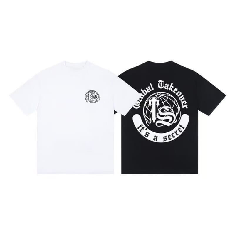 [Trapstar Street Wear Camiseta solta] High-End Pure Cotton Street Style Homens Mulheres Mesmo estilo Preto de manga curt
