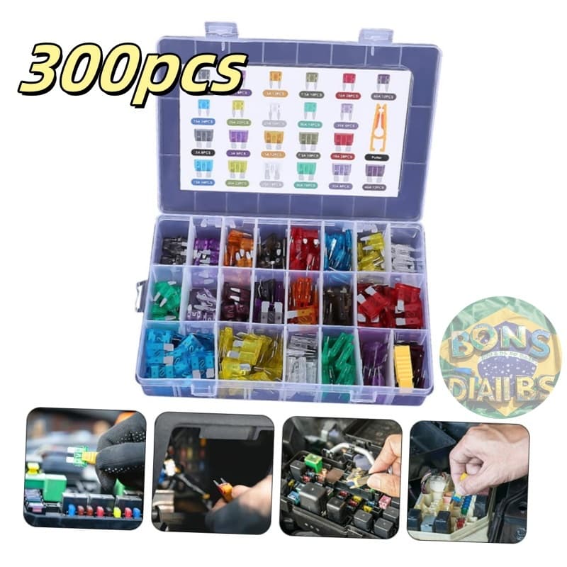 300 Pcs Conjunto Sortido Perfil De Tamanho Médio Lâmina Fusível Carro Auto Caminhão 2-40A Com Caixa Clipe