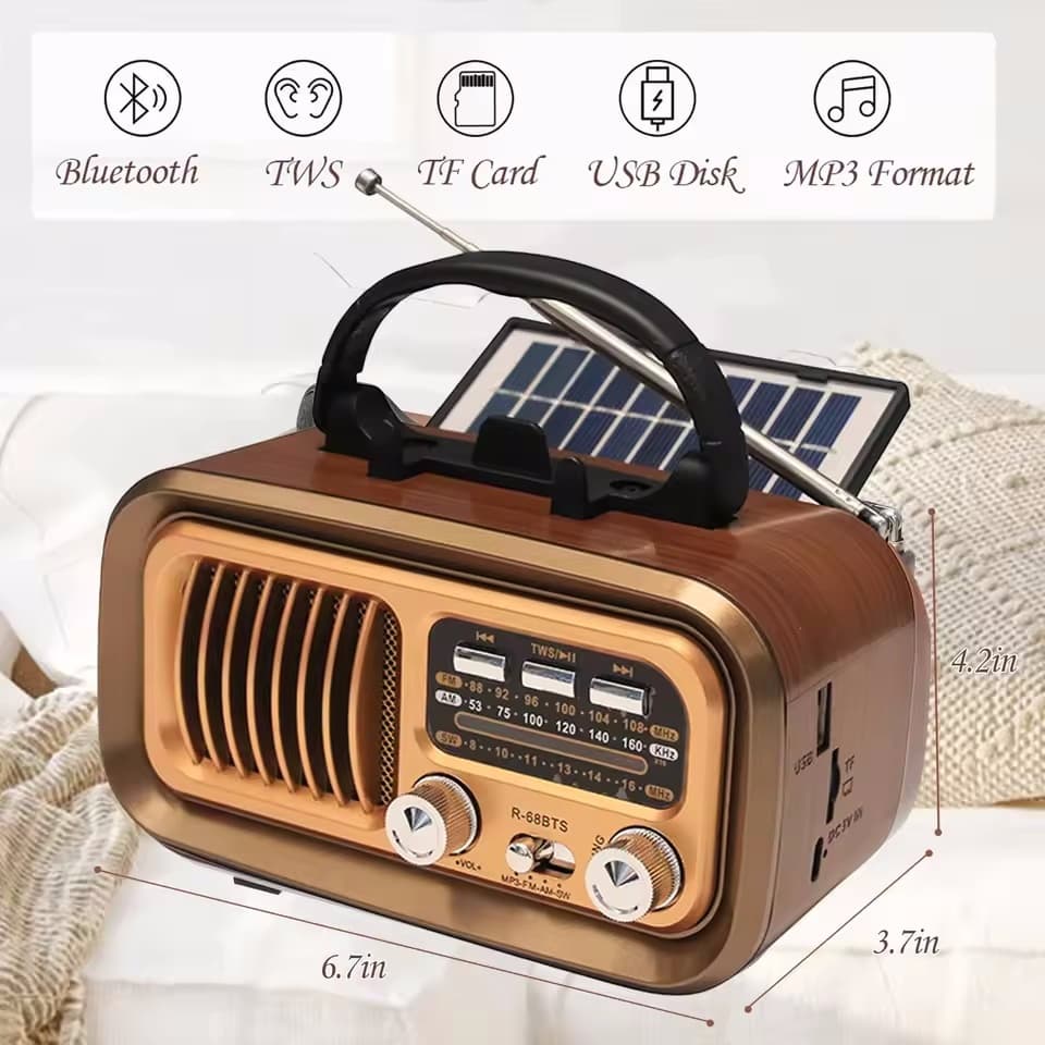 Alto-Falante De Rádio Vintage Portátil 3 Bandas Multifuncional Bluetooth AM FM Para Ambientes Internos E Externos