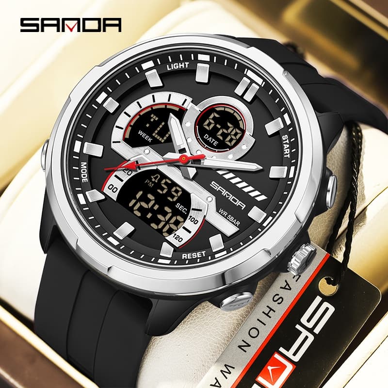 SANDA 9077 Relógio Esportivo Masculino Estilo G Analógico Digital À Prova De Choque De Quartzo D'água