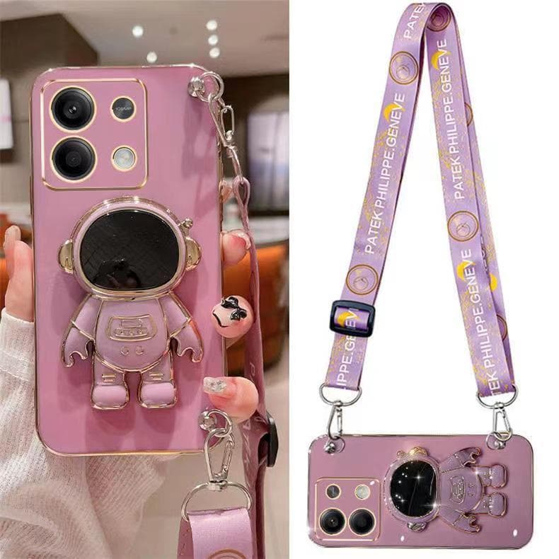Invólucro Redmi Note 14s Galvanizado Capa De Telefone Suporte De Desenho Animado Corda Pendurada