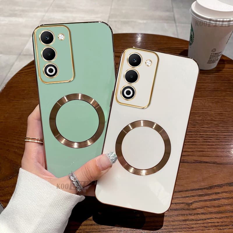 Capa Macia Para OPPO A5 Pro A5X 4G 5G 2025 De Telefone Quadrada Lisa Revestida De Silicone Traseira Com Anel Magnético