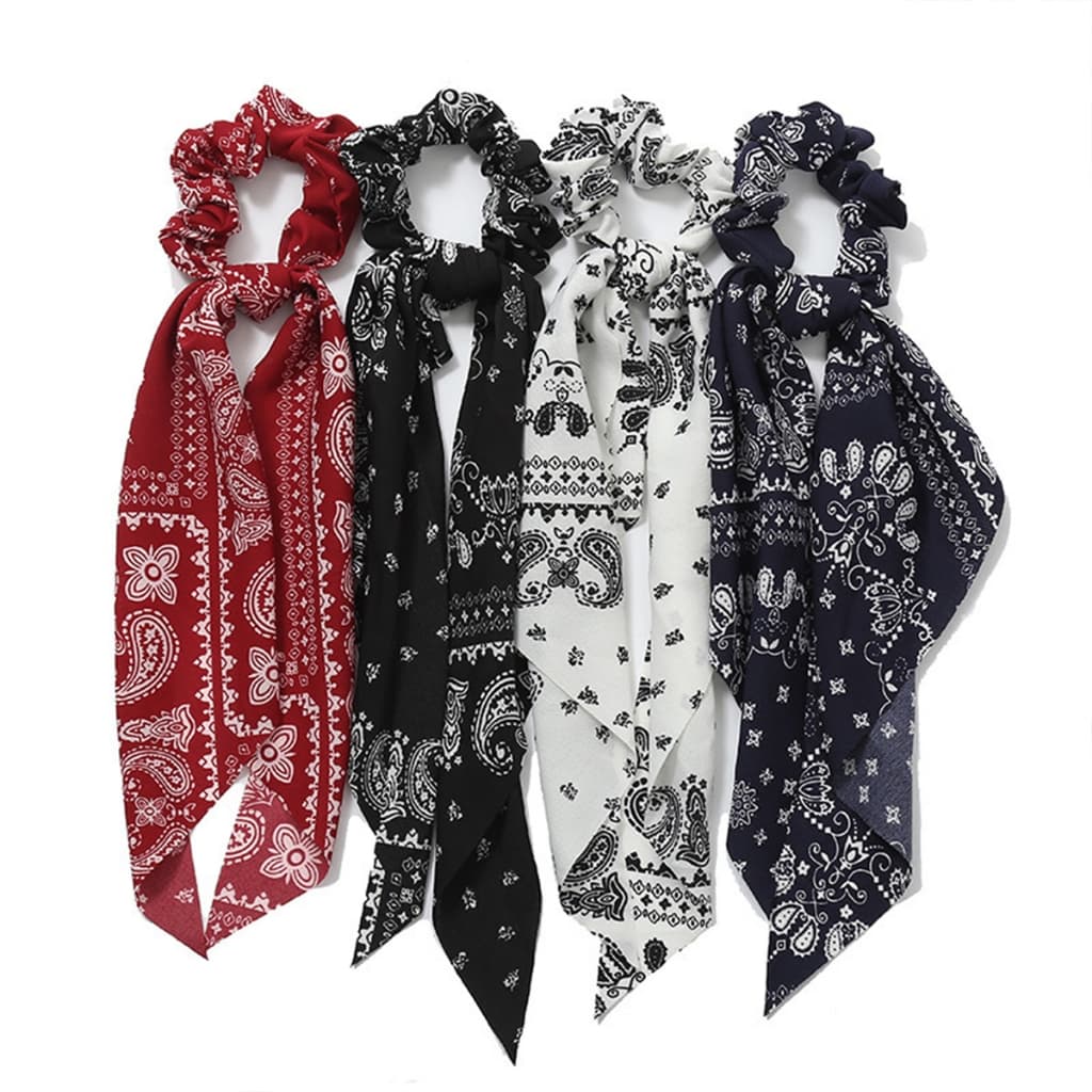 Ins Meninas Corda De Cabelo Retro Paisley Impressão Laço Faixa Longa Fita Scrunchies Elegante Headwear