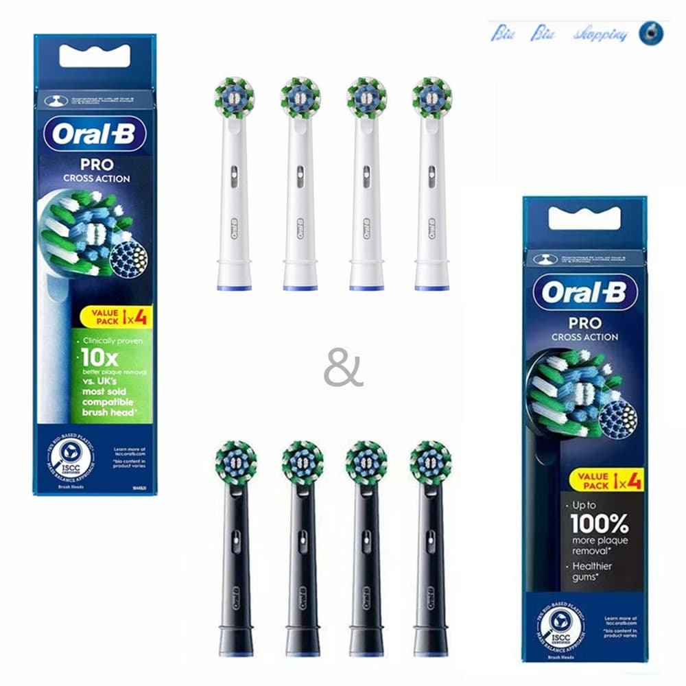 Substituição Da Cabeça Escova De Dentes Elétrica Oral B pro CrossAction , Limpeza Profissional , Branco E Preto (4 8 Uni