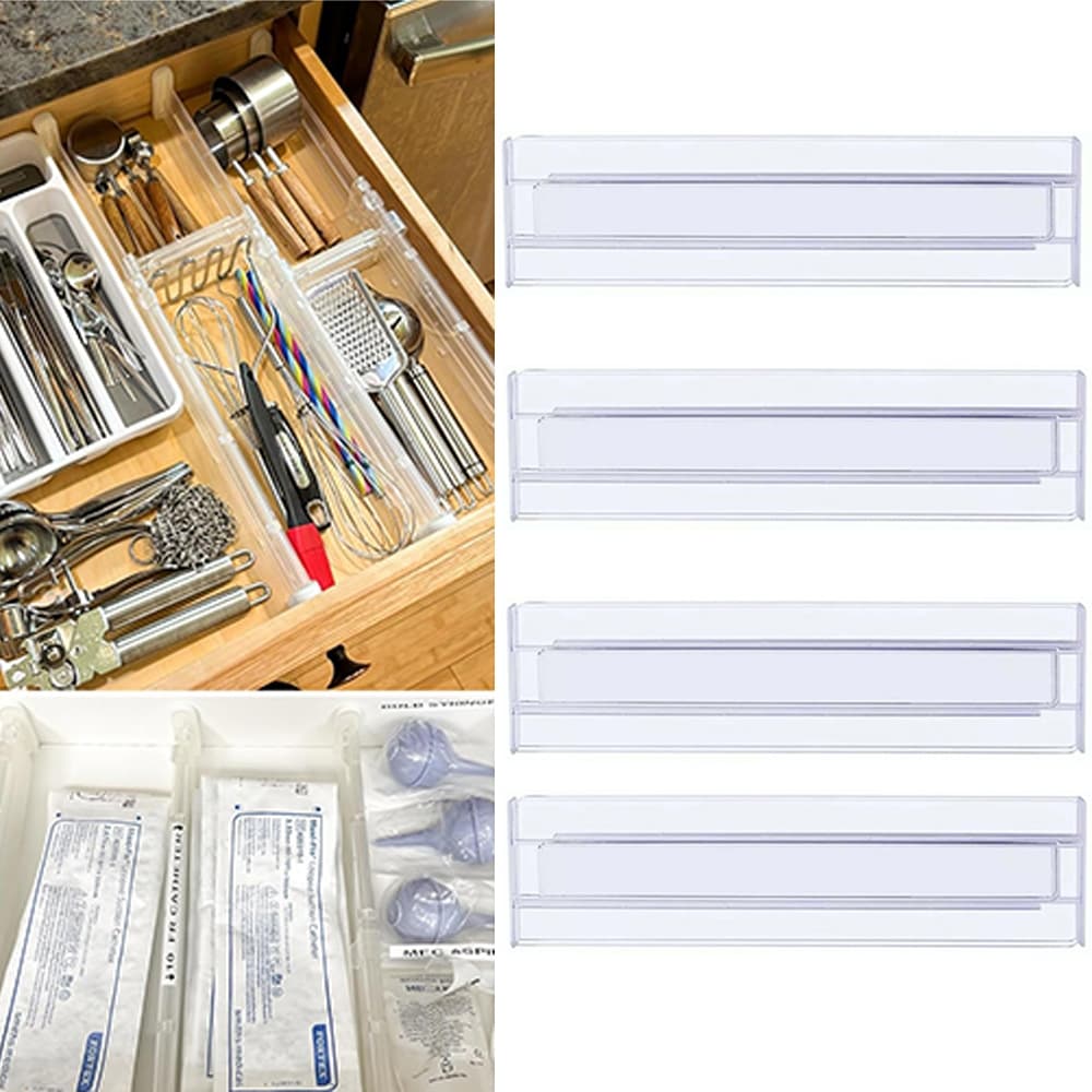 organizador de cômoda transparente expansível , Divisórias de gaveta, pacote com 4, 27.5 a 52 cm