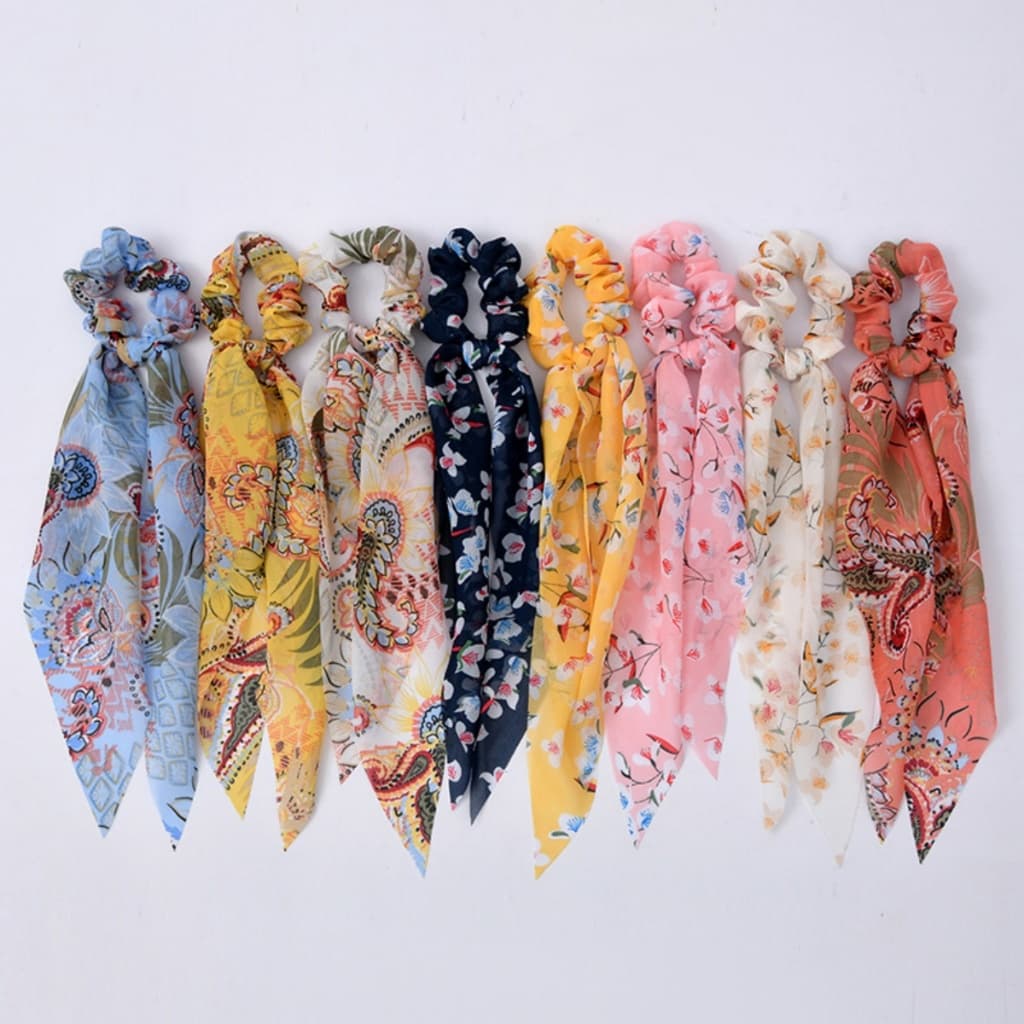 Corda De Cabelo Bonito Floral Laço Faixa Longa Fita Scrunchies Chiffon Elásticos De Fita Elegante Senhora Headwear