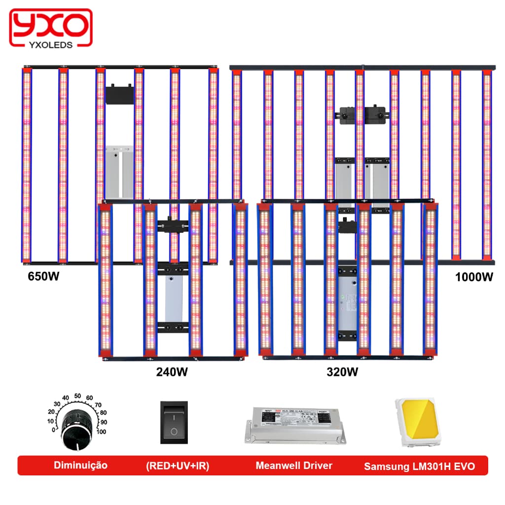 Led grow light Luz de Cultivo Ajustável Samsung LM301H EVO com Modos Veg/Bloom, Driver Meanwell e Tensão 110V-220V