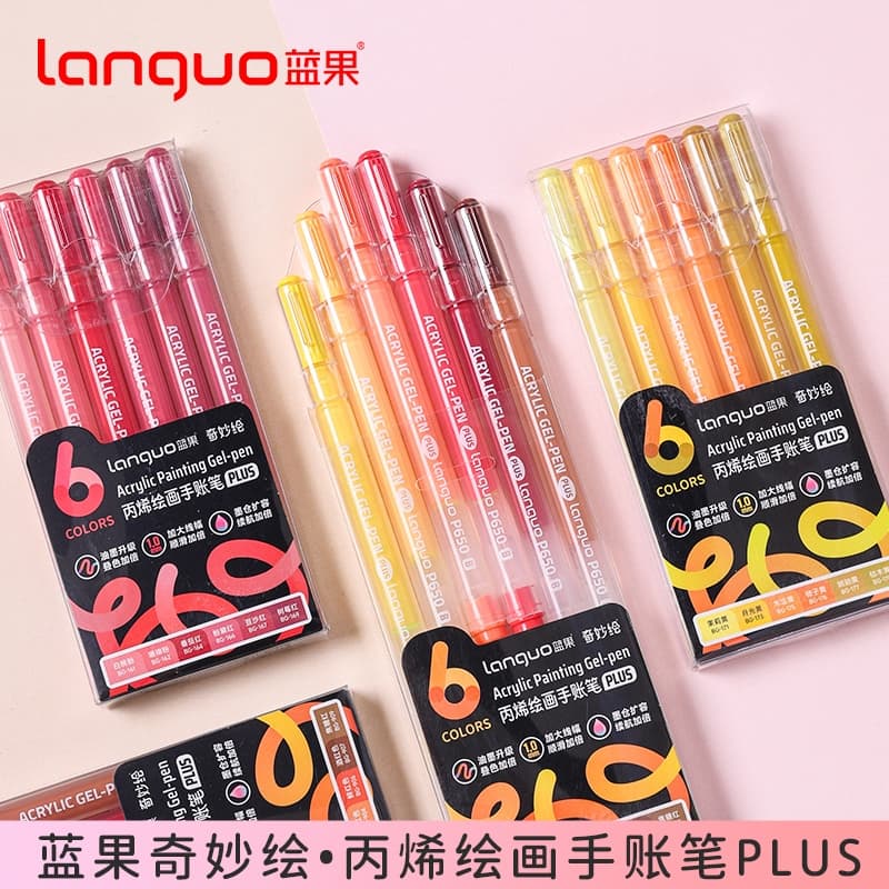 Caneta Esferográfica Languo 6 Cores Para Pintura De Estudante De 1.0 Mm Grafite , Neutra De Secagem Rápida De Assinatura