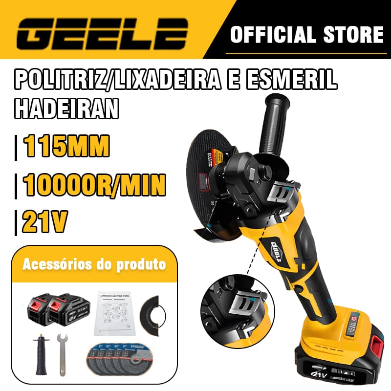 Esmerilhadeira Angular Politriz/lixadeira E Esmerilhadeira 0-10000 r/min Li-ion Multifunções115mm GEELE