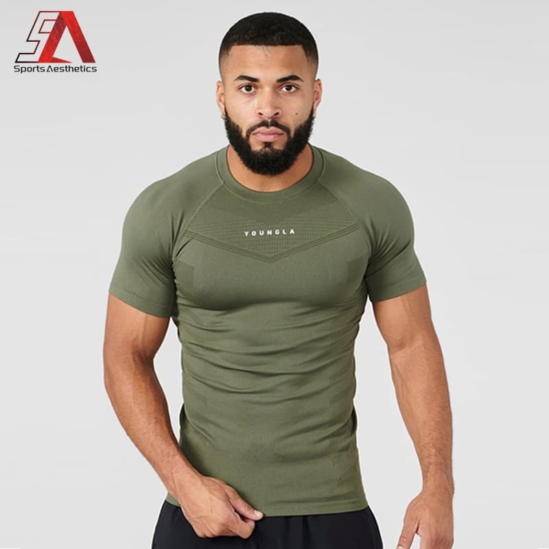 Camiseta De Manga Curta Apertada Para Músculos Masculinos