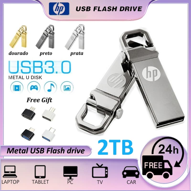 HP Pen Drive 2TB USB 3.0 Flash Drive À Prova D'água De Alta Velocidade U Disk Flash OTG Fornece Um Adaptador Gratuito