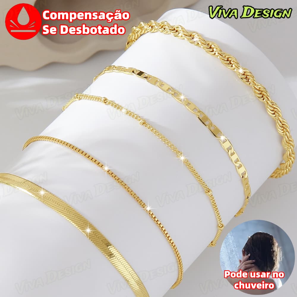 Conjunto de Pulseiras de  Aço inoxidável com 5 Peças, Estilo Minimalista, Joia que Não Desbota, Presente para Mulheres