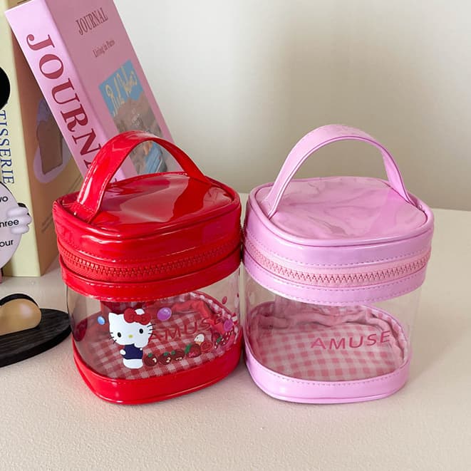 Bolsa de armazenamento portátil divertida e fofa de desenho animado, bolsa de cosméticos tipo balde de grande capacidade