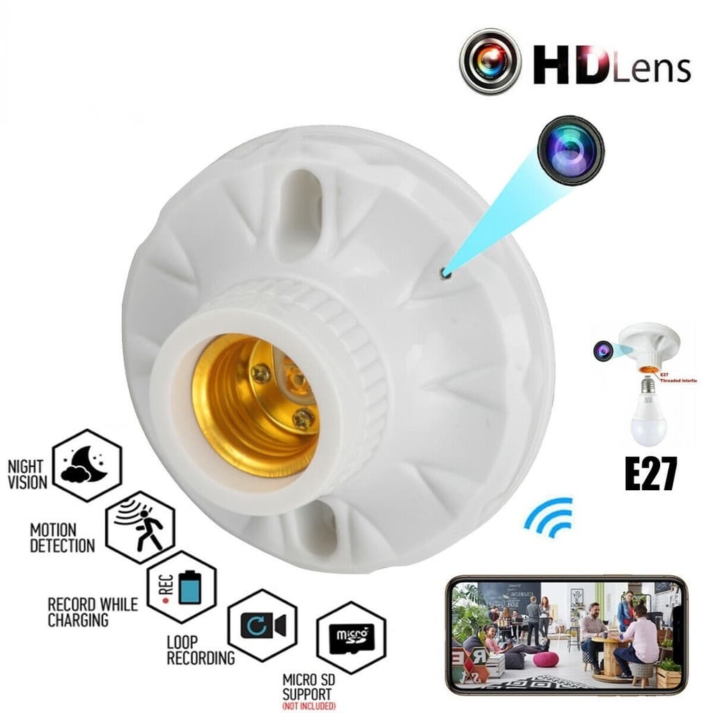 Soquete De Suporte De Lâmpada E27 Com Mini Câmera HD 1080P Wifi Camera