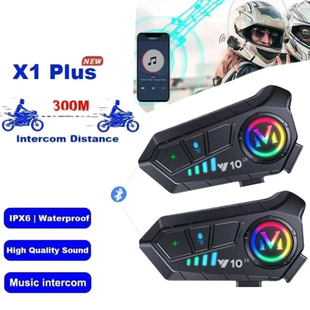 Y10 2X Wireless Bluetooth5.3 Motorcycle Helmet Intercom Headset Waterproof 300 m Intercomunicador Speaker Earphone