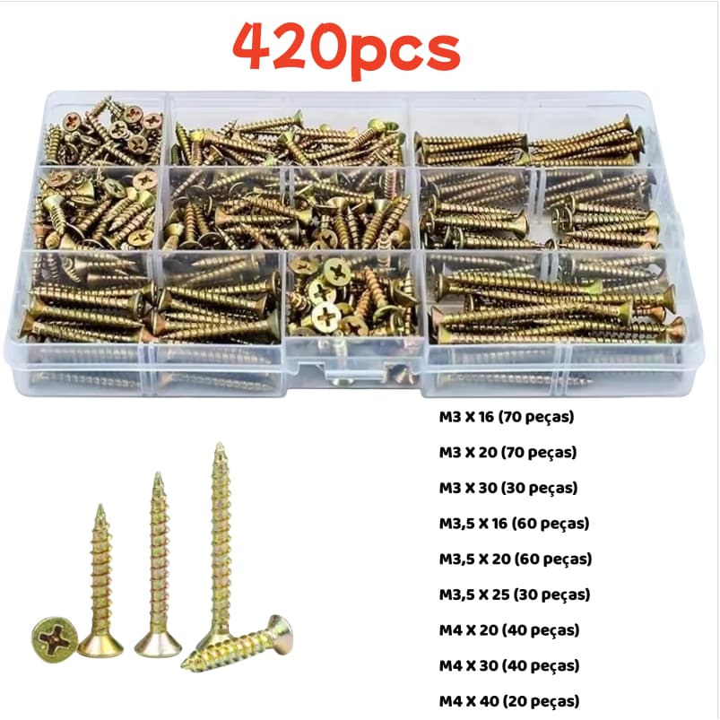 Kit 420 Peças De Parafusos E Plugues Com Organizador