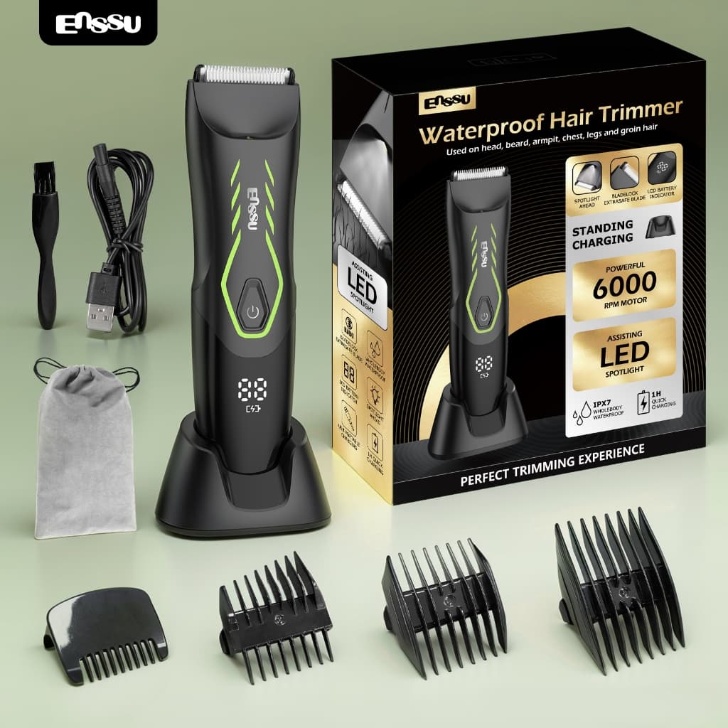 Aparador de Pelos Masculino IPX7 Corpo Inteiro Recarregável com LED para Virilha e Axilas