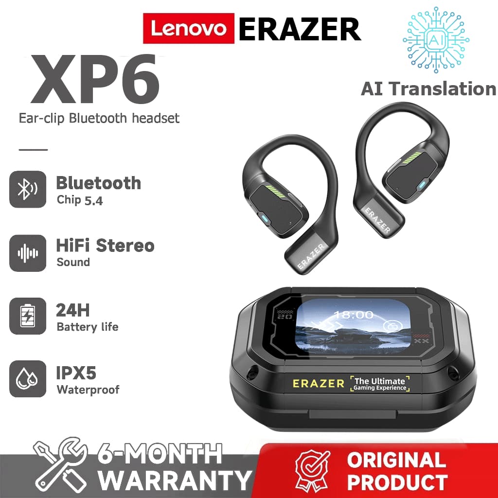 Lenovo ERAZER XP6 AI Tradução Headset LED Fone de ouvido sem fio Bluetooth 5.4 AI Fone de ouvido com tradução em tempo R
