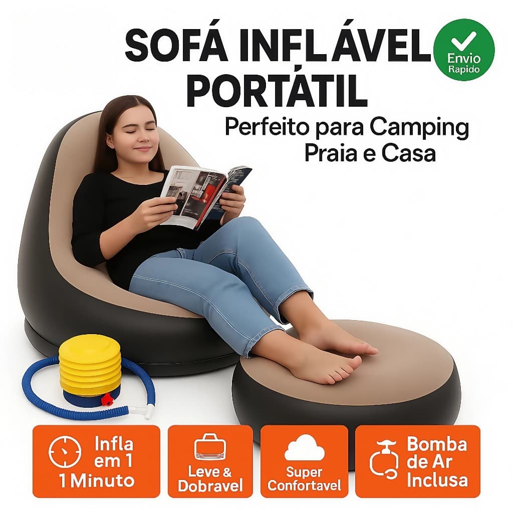 Conjunto Poltrona e Puff Inflável Ultra Lounge Portátil Descanso Preguiçoso Sofá Poltrona