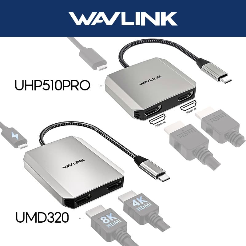 Adaptador WAVLINK USB C Para HDMI Duplo 8K @ 30 Hz Com Fornecimento De Energia De 95 W MacBook Pro/Air Windows