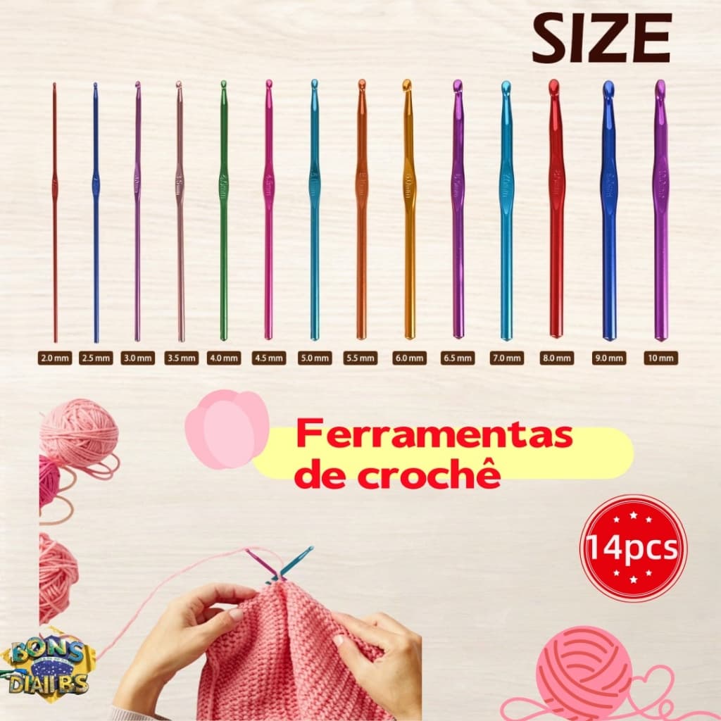 Kit Agulha Para Crochê - Pacote Com 14 Tamanhos