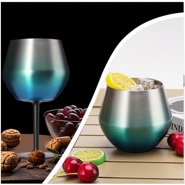 Taça Copo Térmico De Aço Inoxidável 2 Em 1 Para Gin Vinho Drink Bebidas 14oz