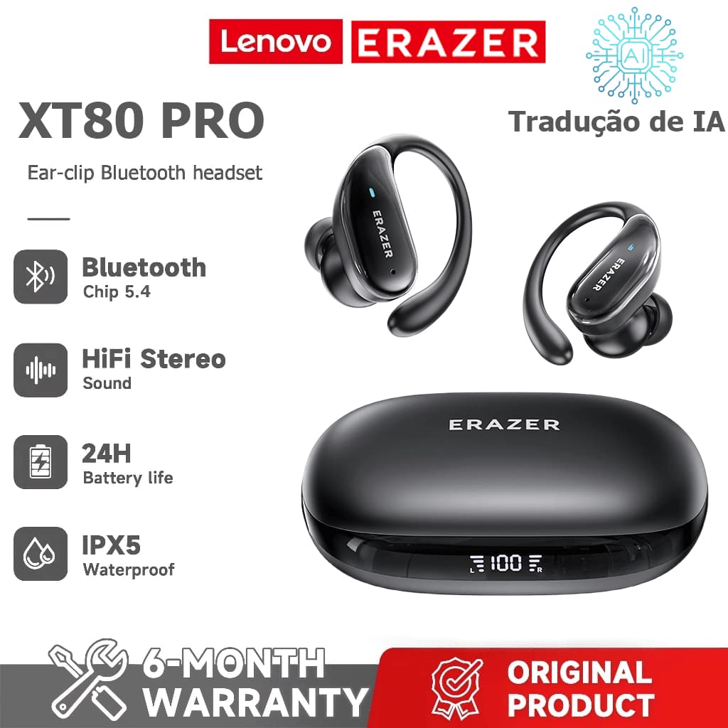 Lenovo Erazer XT80 PRO AI Tradução em tempo Real Fone de ouvido Bluetooth Bluetooth 5.4 HiFi Qualidade de som ANC Fone d