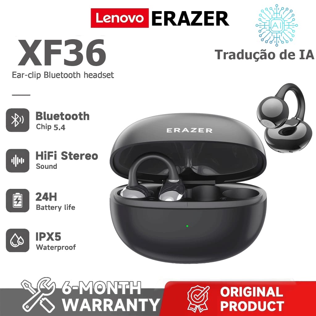 [Garantia de 1 ano] Lenovo ERAZER XF36 AI Tradução Fone de ouvido Bluetooth Tradução em tempo Real Chamada HD HiFi Quali