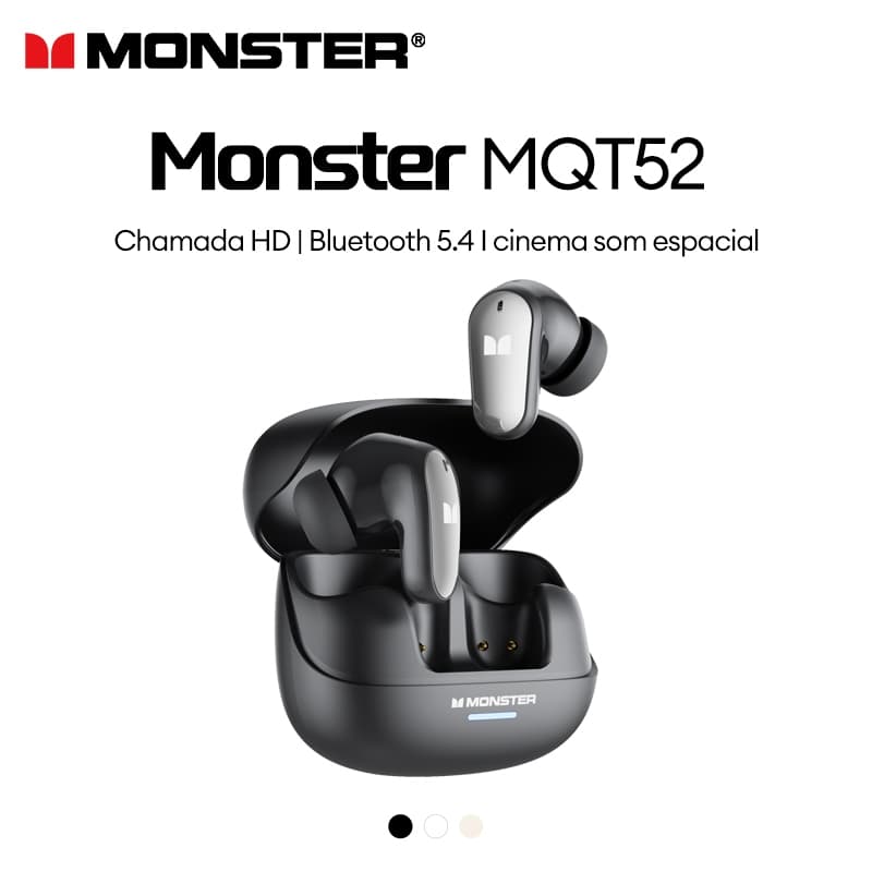 Monster MQT52 Fone De Ouvido Intra-Auricular Sem Fio Bluetooth Com Redução De Ruído De Longa Duração Da Bateria