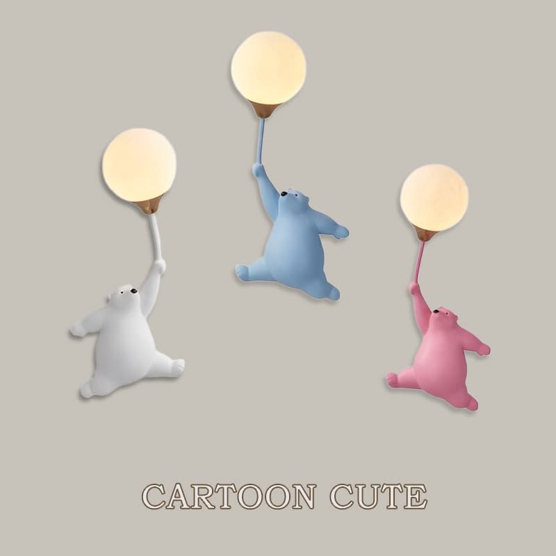 Lâmpada De Parede De Resina De Desenho Animado , Balão De Urso Fofo , Luz Decorativa Para Quarto De Criança , Estudo De