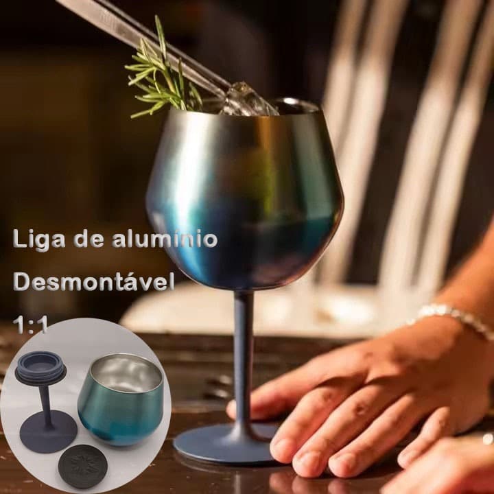 Taça Copo Térmico De Aço Inoxidável 2 Em 1 Para Gin Vinho Drink Bebidas 410ml