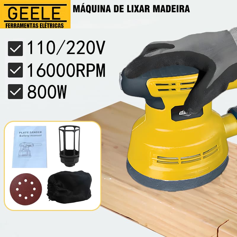 Lixadeira Orbital 125mm Com Coletor De Pó Madeira Metal 600W 110/220V GEELE