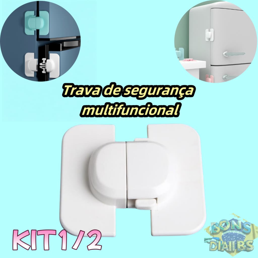 Kit 2/1 Trava de segurança para bebês geladeira armários colável