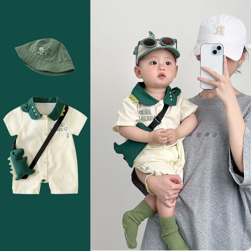 Roupas De Uma Peça Para Bebês Recém-Nascidos , material De Algodão De Manga Curta De Verão , Mochila De Dinossauro Elega