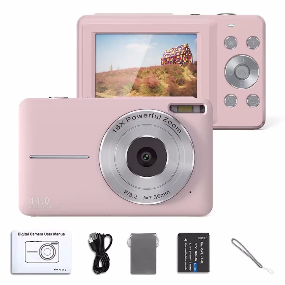 Câmera Digital Infantil Para Crianças Filmadora Com Zoom 16x Câmeras Compactas 1080P 44MP Fotografia Iniciante