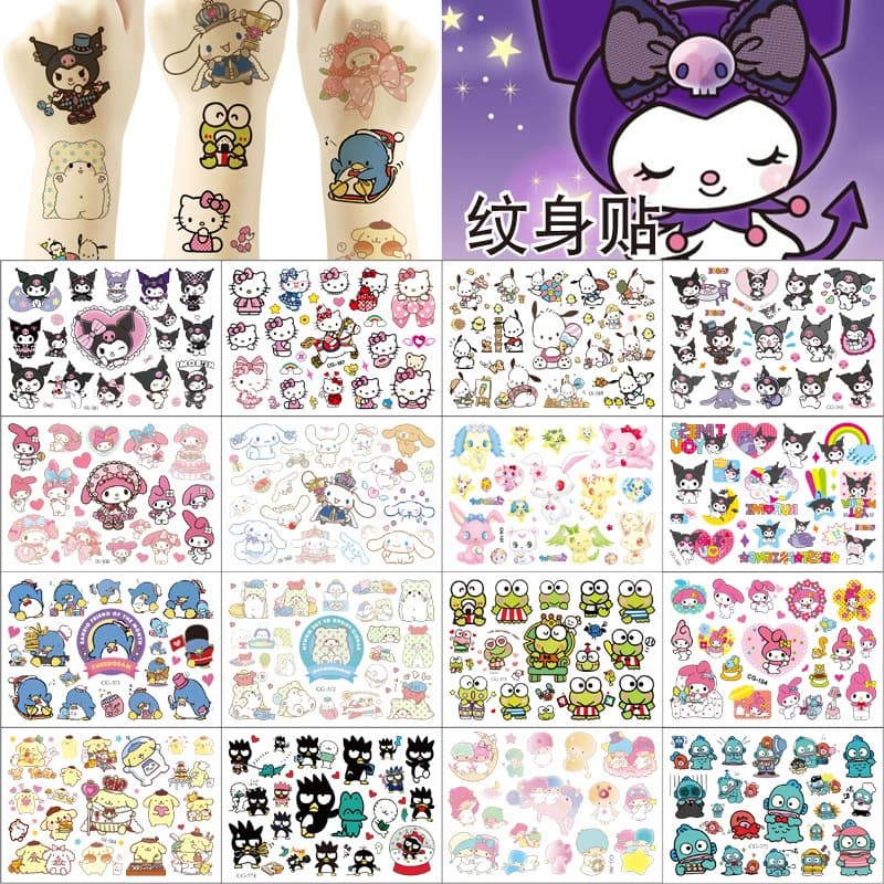 Novas Crianças HELLOKITTY Melody Kuromi Canela Cachorro Pudim Cão Gemini Pacha Dog Tatuagem Adesivo