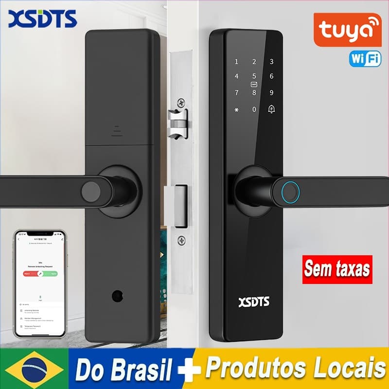 Fechadura De Porta Inteligente Eletrônica Tuya Wifi Com Impressão Digital Biométrica/Cartão/Senha/Desbloqueio De Chave/C