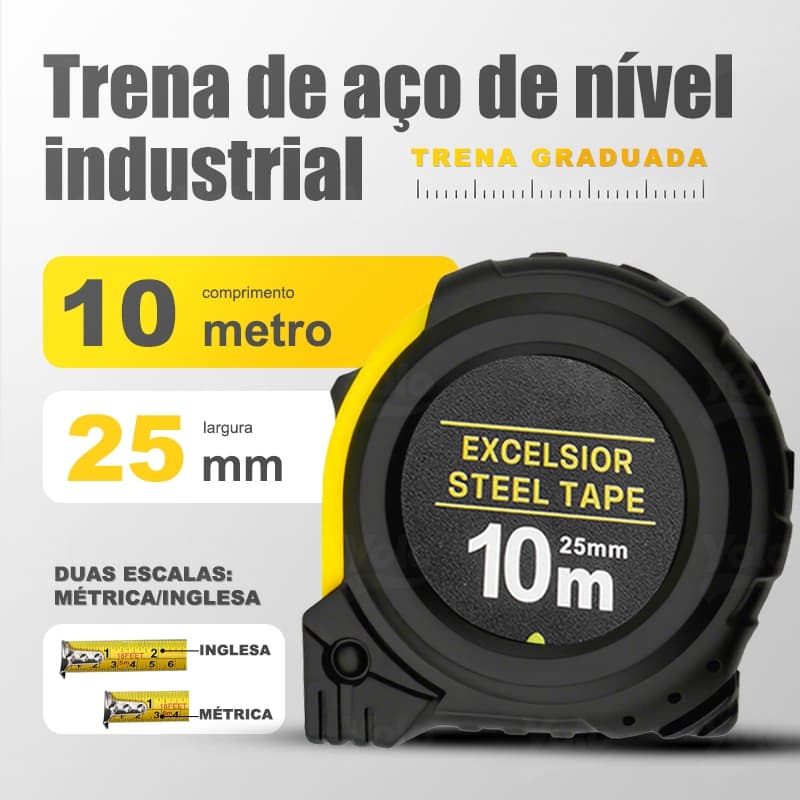 Fita Métrica Emborrachada De 10 Metros X 25mm Com Trava , Suporte De Cinto De Aço Profissional E Pulseira De Silicone
