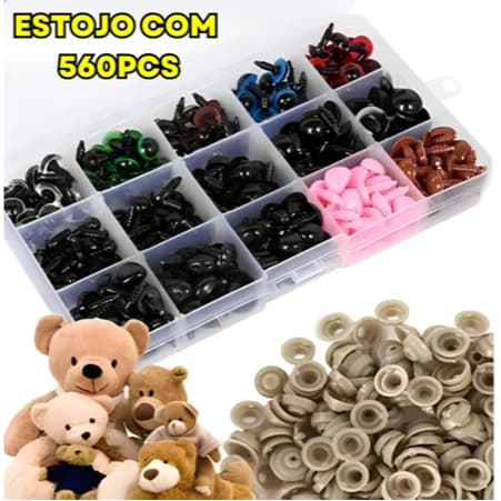 Kit 560 Peças Olhos E Focinhos P/ Amigurumi C/ Travas + Case