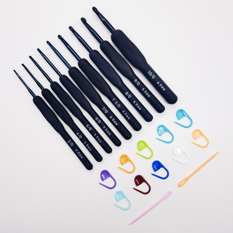 Fato de Crochê de Alumínio com Cabo Macio Azul-Marinho 9 Peças Kit de Ferramentas de Costura de Malha Bricolage