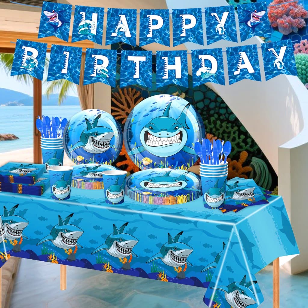 Decoração De Festa Com Núcleo De animal Marinho Tema De Tubarão Mesa De Aniversário No Oceano Chá De Bebê Suprimentos Pa