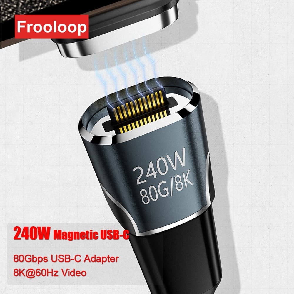 240W USB C Adaptador Magnético 80Gbps 4.0 Tipo-Macho Para Fêmea OTG Cabo Plug Conversor 8K 60Hz Macbook iPhone 15 16
