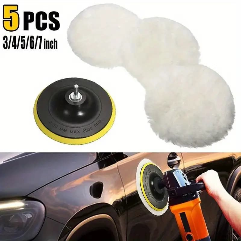 Kit Boina Lã Polimento Automotivo 5/3 Polegadas Com Suporte Velcro Para Politriz Furadeira e Parafusadeira