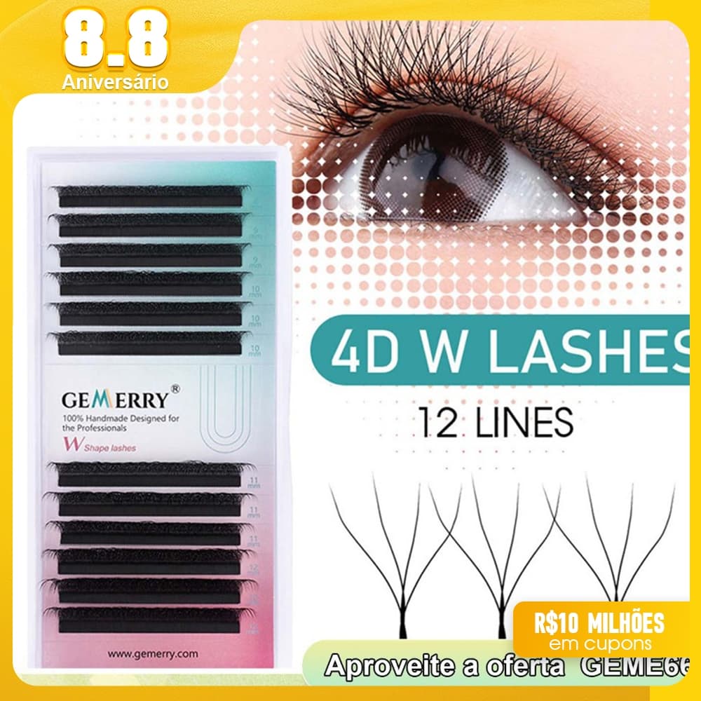 GEMERRY 4D Cílios Postiços Em Forma De W Quatro Folhas Trevo Com Volume De Extensões Maquiagem