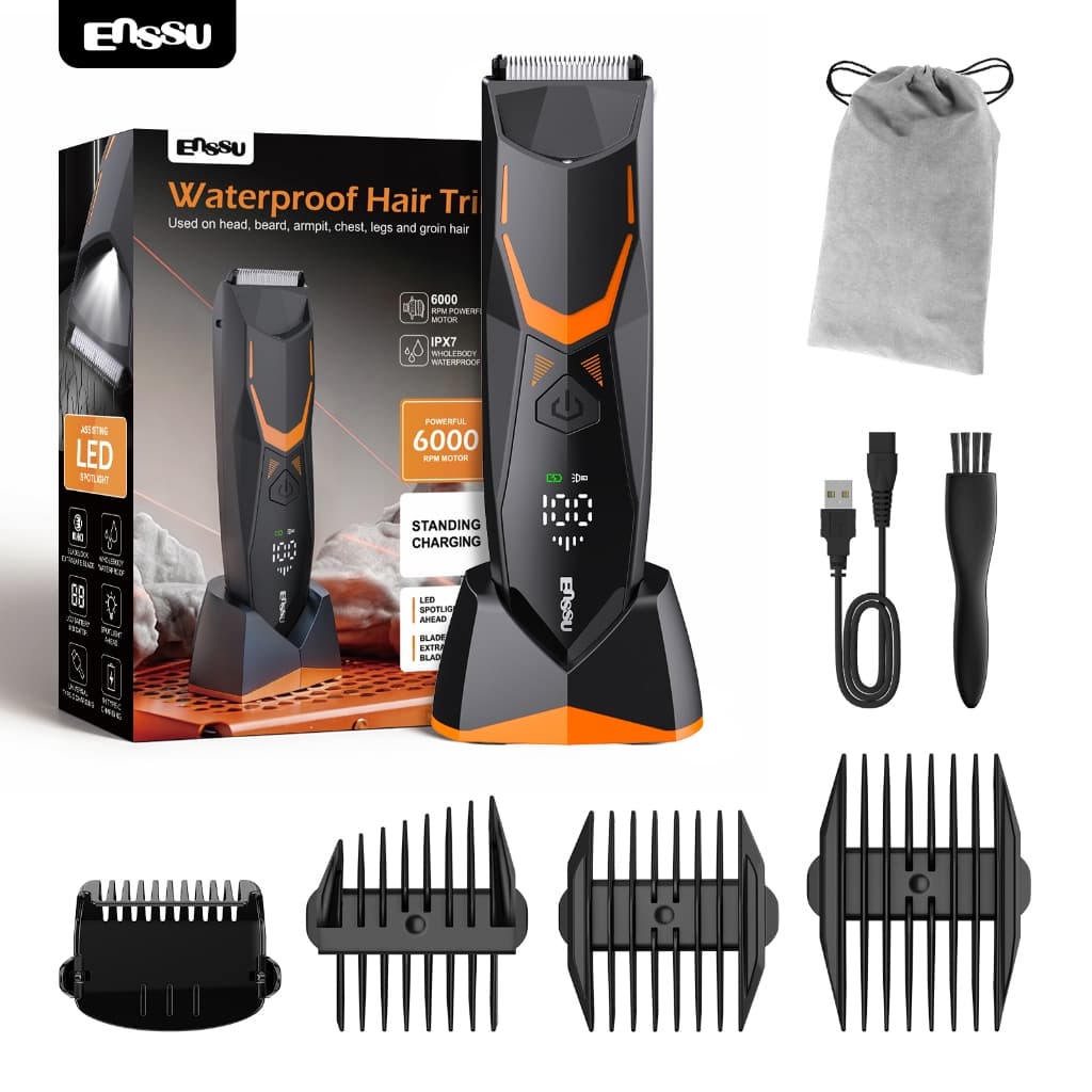 Barbeador Masculino Aparador de Pelos Íntimos Virilha Peito Luz LED Base Dock
