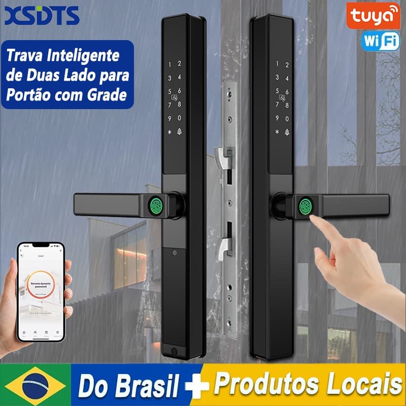 Trava Inteligente Duas Lados, À Prova d'Água, para Portão de Grade Externo, Deslizante, Alumínio